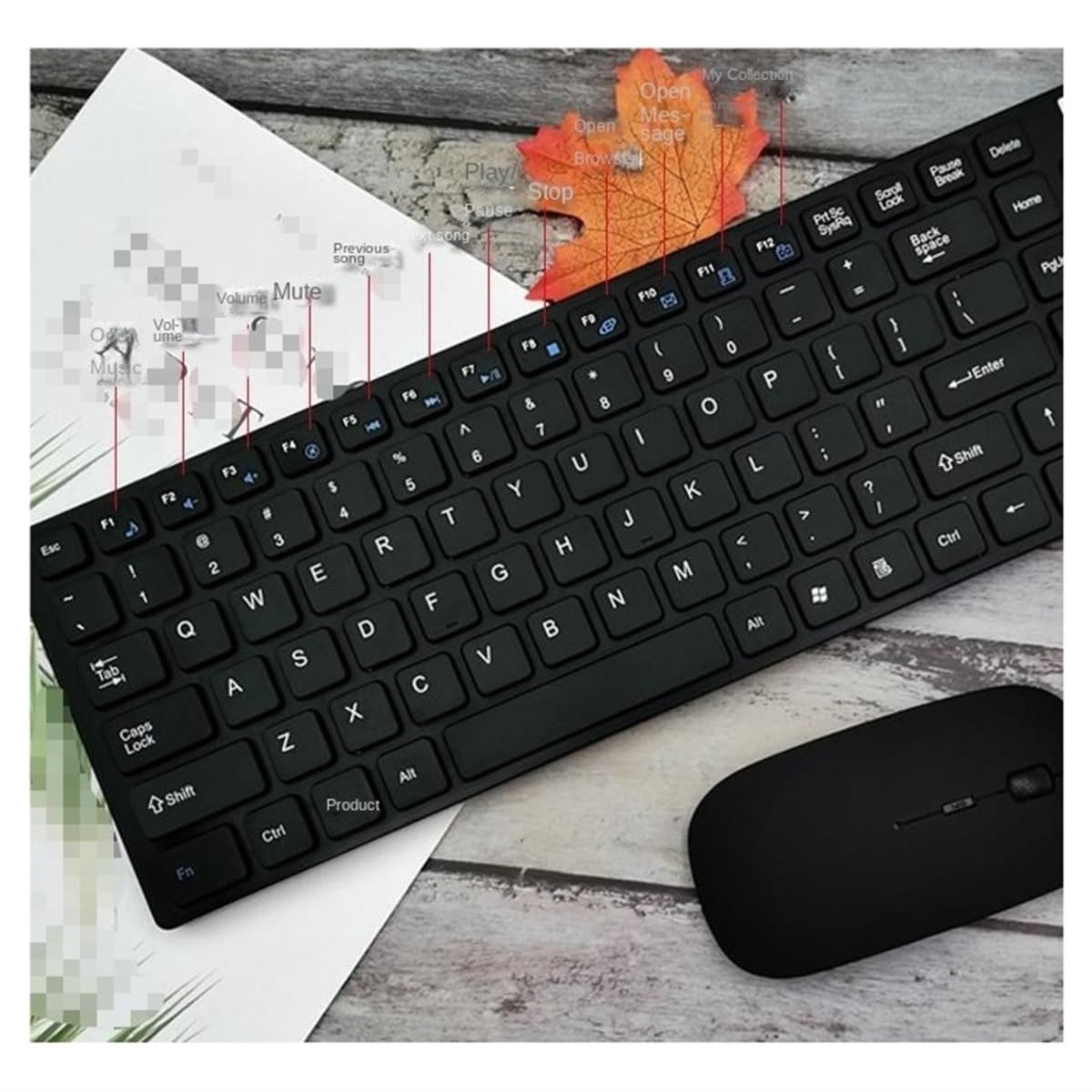 Klawiatura i Mysz do Gier, Bezprzewodowa Klawiatura I Mysz 2,4G Zestaw 104 Klawiszy Zestaw Klawiatury I Myszy Biurowej Wodoszczelna Klawiatura i Mysz(Black)