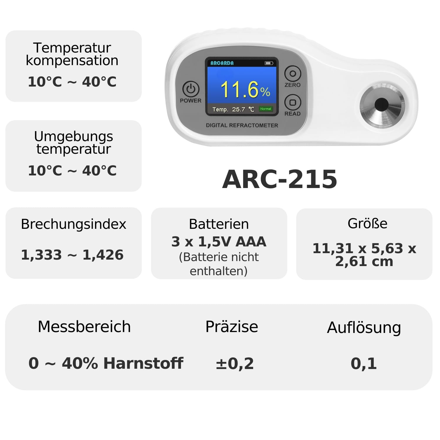 Digitales Refraktometer DEF-Refraktometer ATC Laborinstrumente Harnstoff 0~40%, RI 1,3330~1,4100 Auto Fahrzeug Werkstatt Kraftstoffadditive Diesel AdBlue