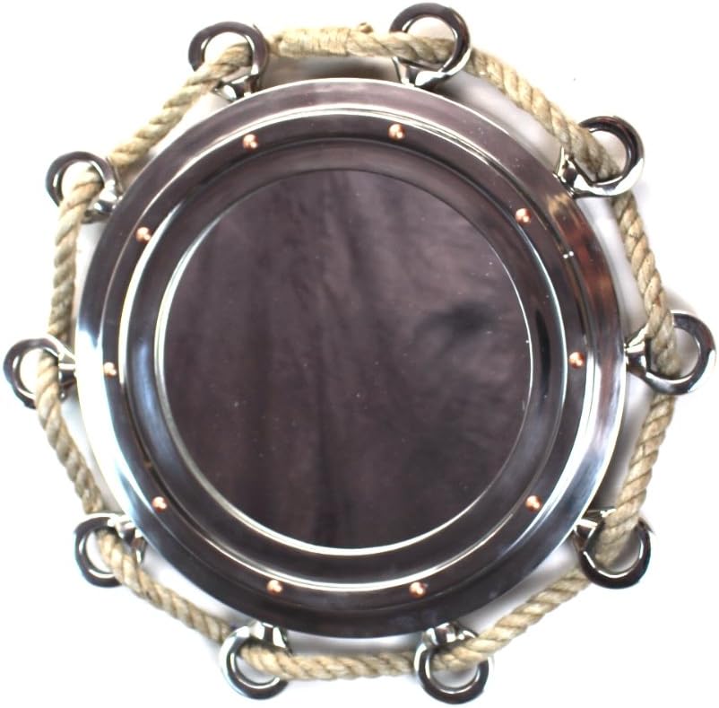 The King's Bay Big Silver Finish Porthole Mirror with Rope Nautical Ships Boat Decor