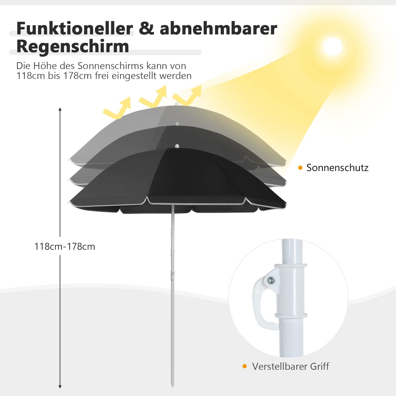 COSTWAY 2-Sitzer Campingstuhl mit Sonnenschirm, Kühltasche, Getränkehalter & Seitentasche, klappbarer Angelstuhl mit Tragetasche, Faltstuhl, Klappstuhl für Camping, Angeln, Picknick (Schwarz)