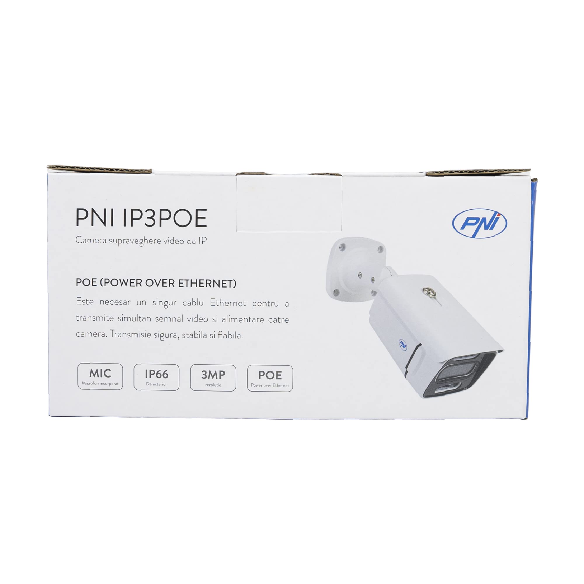 Kamera monitorująca wideo PNI IP3POE, 3 MP, na zewnątrz IP66, wbudowany mikrofon, kompatybilna z systemem monitoringu POE PNI House IPMAX POE 3 i PNI House IPMAX POE 3LR