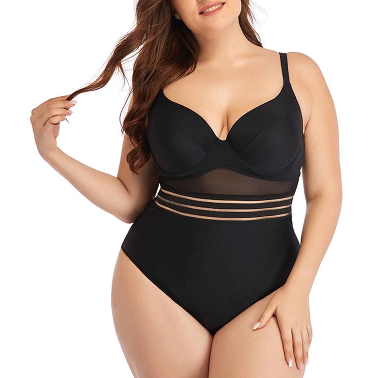 Genérico Tallas Grandes Mujer Bañador de Talla grande para Mujer, de Color sólido, con Material de Nailon de Alta Elasticidad, Correas Ajustables para los Hombros y Copas con Aros, BañAdores