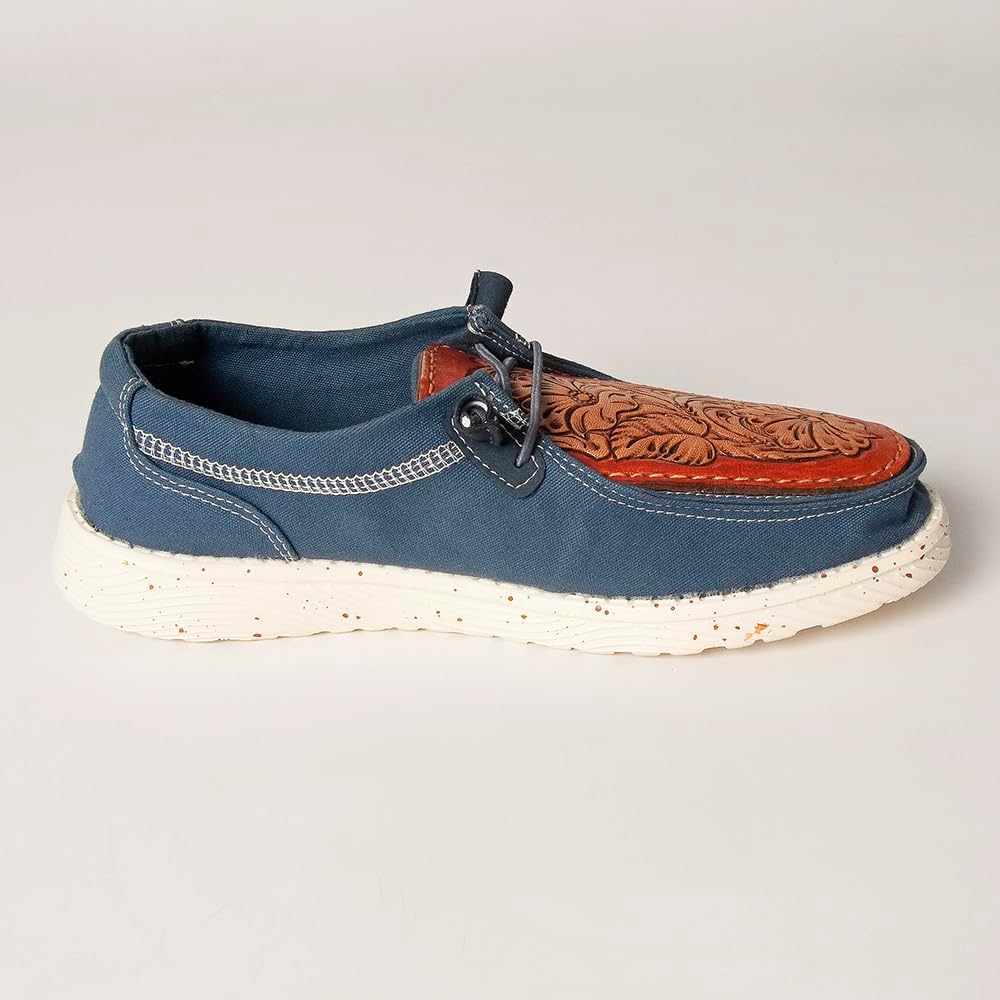 American Darling Hand tooled, carved genuine leather trim lightweight shoe footwear, slip on| Tooled Footwear