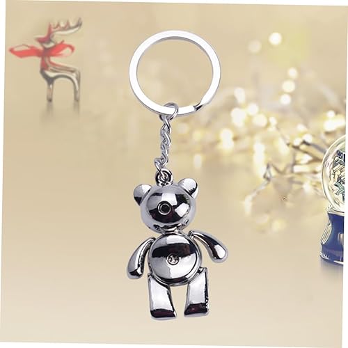 Miniatura 2 de CHILDWEET Llavero de metal con diseño de oso de oso de metal, llavero de regalo creativo, colgante movible, plateado