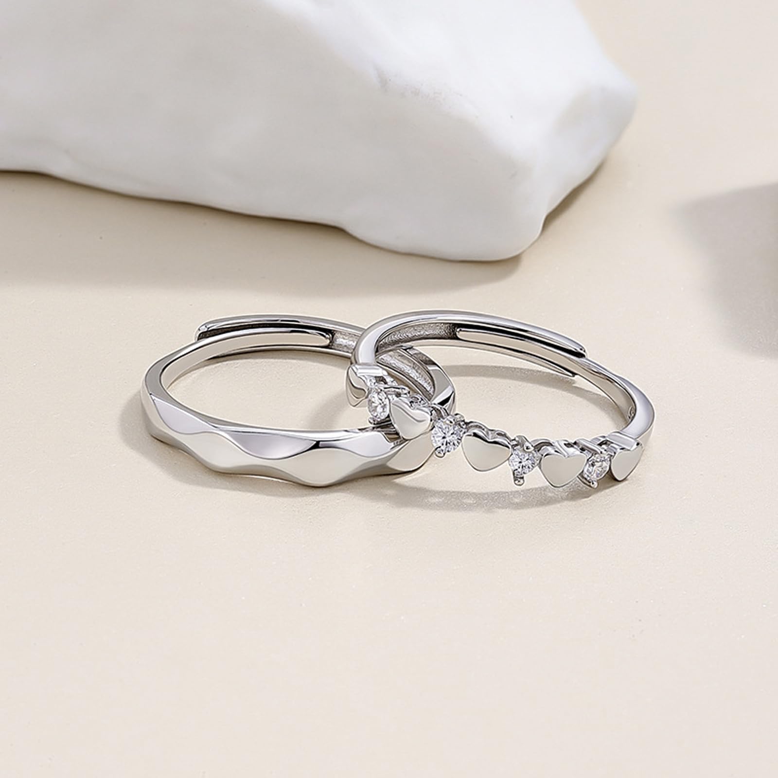 Anillos de boda de plata de ley 925 a juego para parejas ajustables para el día de San Valentín