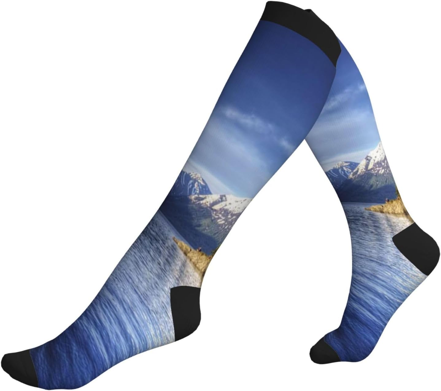 Seamless Japanese Chinese Pattern Gold Tree Tight Fitting Women'S Men'S Knee High Running Socks