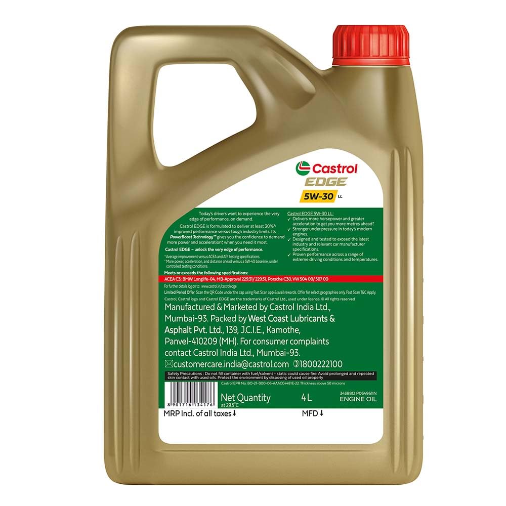 Castrol Edge 5W-30 LL Full Synthetic Engine Oil (4L) for Cars