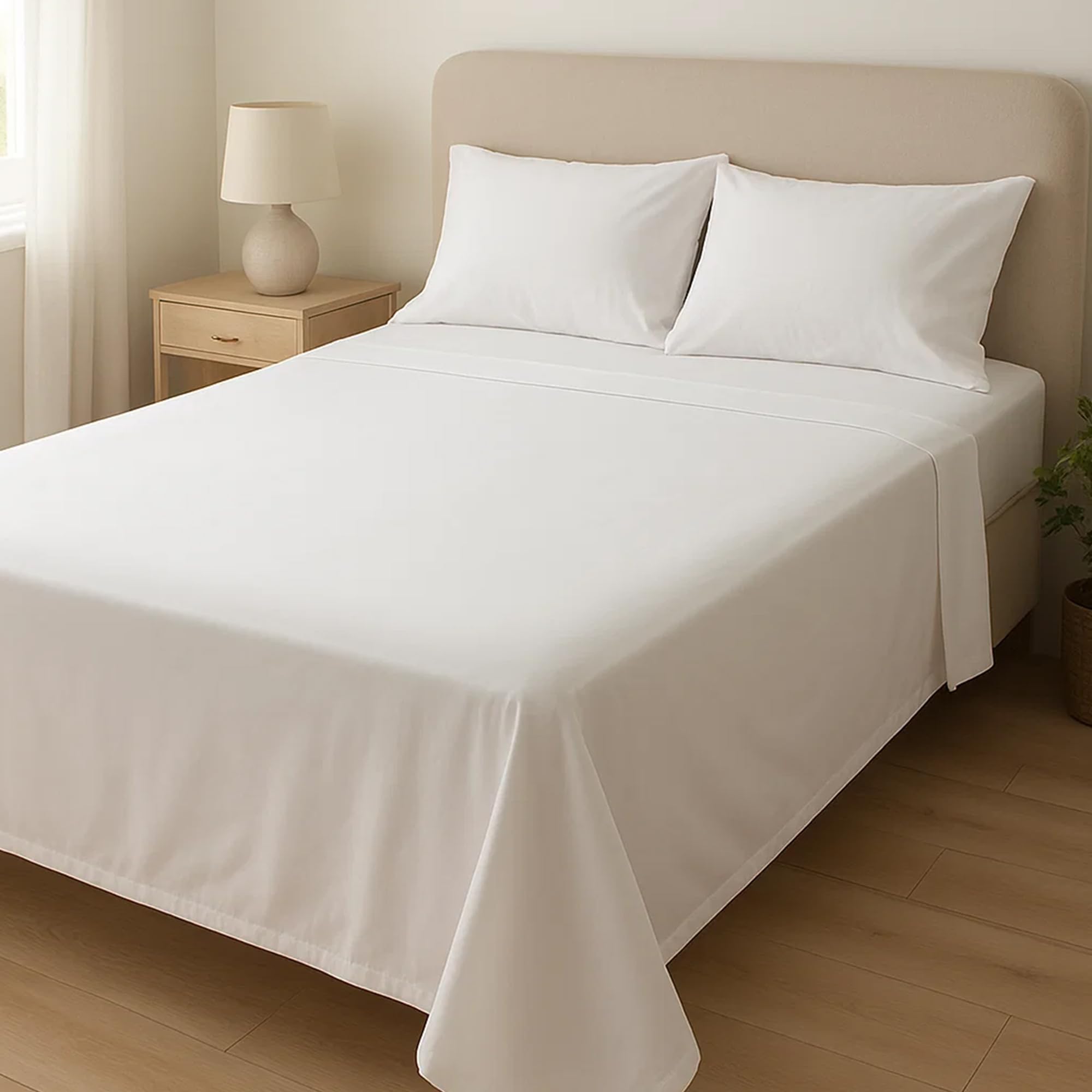 Home Sweet Home Uk White Microfibre Flat Sheets Double Size Breathable, Anti Wrinkle & Fade Resistant Bed Sheets 135X190cm Double Flat Sheet Washable Flat Bed Sheet For Double