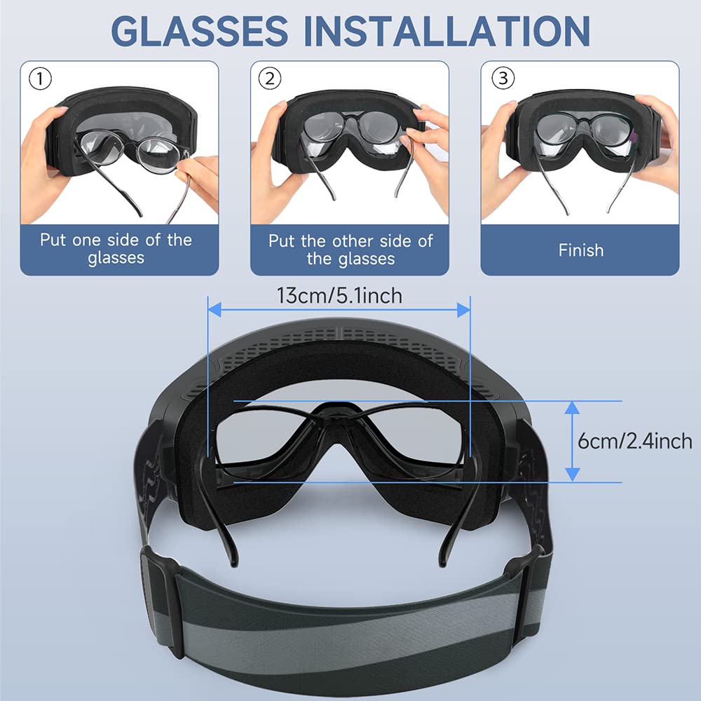 Findway Maschera Sci, Occhiali da Sci Magnetica Donna Uomo, Maschera per Snowboard e Sci per Occhiali da Vista OTG,Anti-UV Protezione UV400 Anti-Nebbia