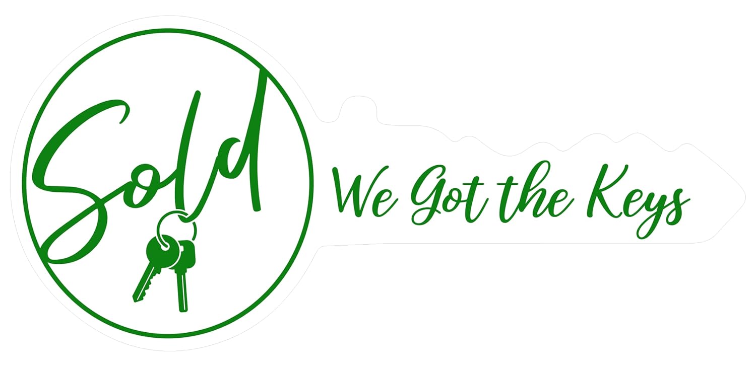 Realtor Key Sign - SOLD | Real Estate Signs | Home Buyer | 36"x 17 | Message On Sturdy Large Wooden Key Signs | Promotional Sign for Realtors | Sold - We Got the Keys - White/Green