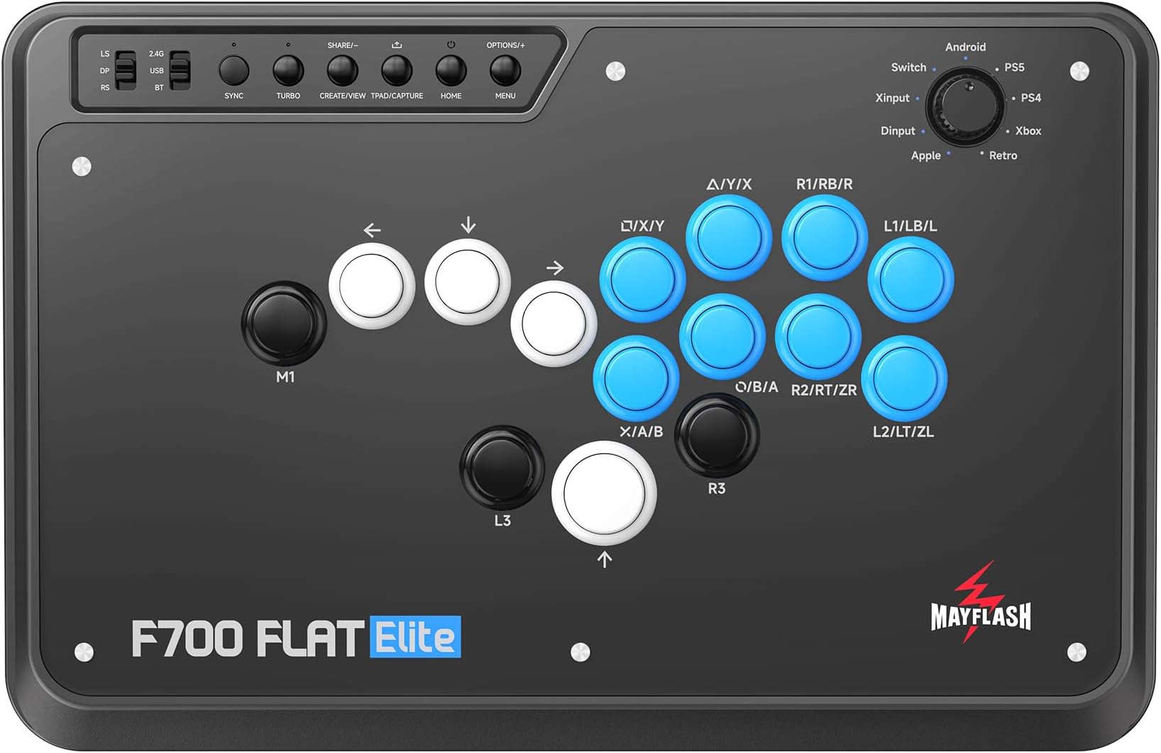 MAYFLASH F700 FLAT Elite Wireless Arcade Stick Leverless All Button Controller with Sanwa buttons Compatible with PS5, PS4, PC, Xbox Series S/X, Switch/Switch 2 Support Bluetooth, 2.4G and Wired