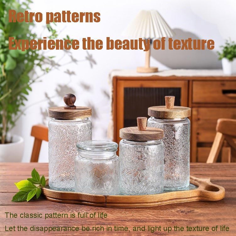 Miniatura 5 de Tarros de vidrio vintage con tapas y asas de madera herméticas, juego de 4 tarros de café de 16.9 onzas, tarros de té, tarros de caramelo para