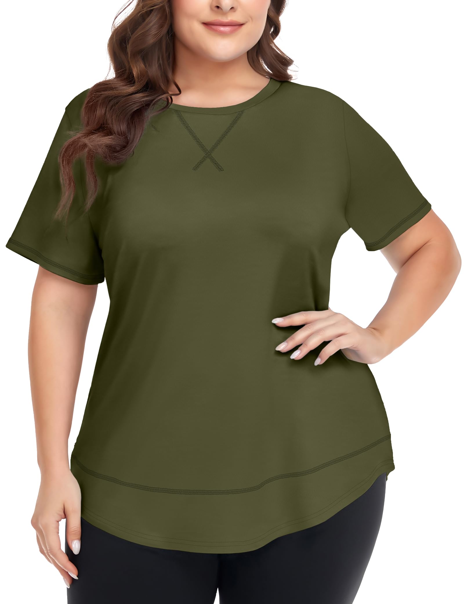 COOTRY Plus Size Workout Tops for Women Short Sleeve Athletic Yoga Shirts