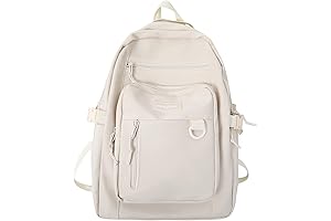 Cute Backpack for School, Aesthetic Beige Backpack for Girls, Student Bookbag for...