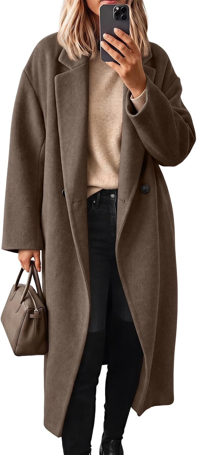 LILLUSORY Women's Winter Double Breasted Wool Coat Long Outerwear Trench