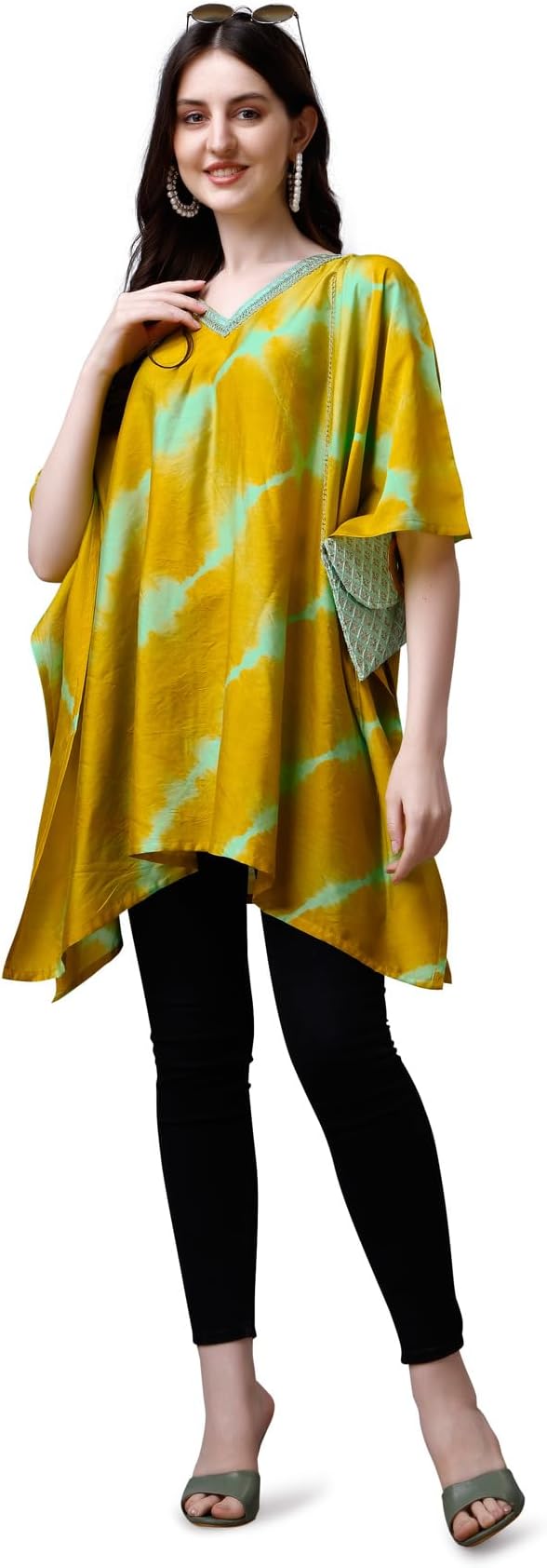 AdmyrinBright & Beautiful Summer Beach Wear Tie & Dye Chanderi Cotton Short Ready to Wear Kaftan
