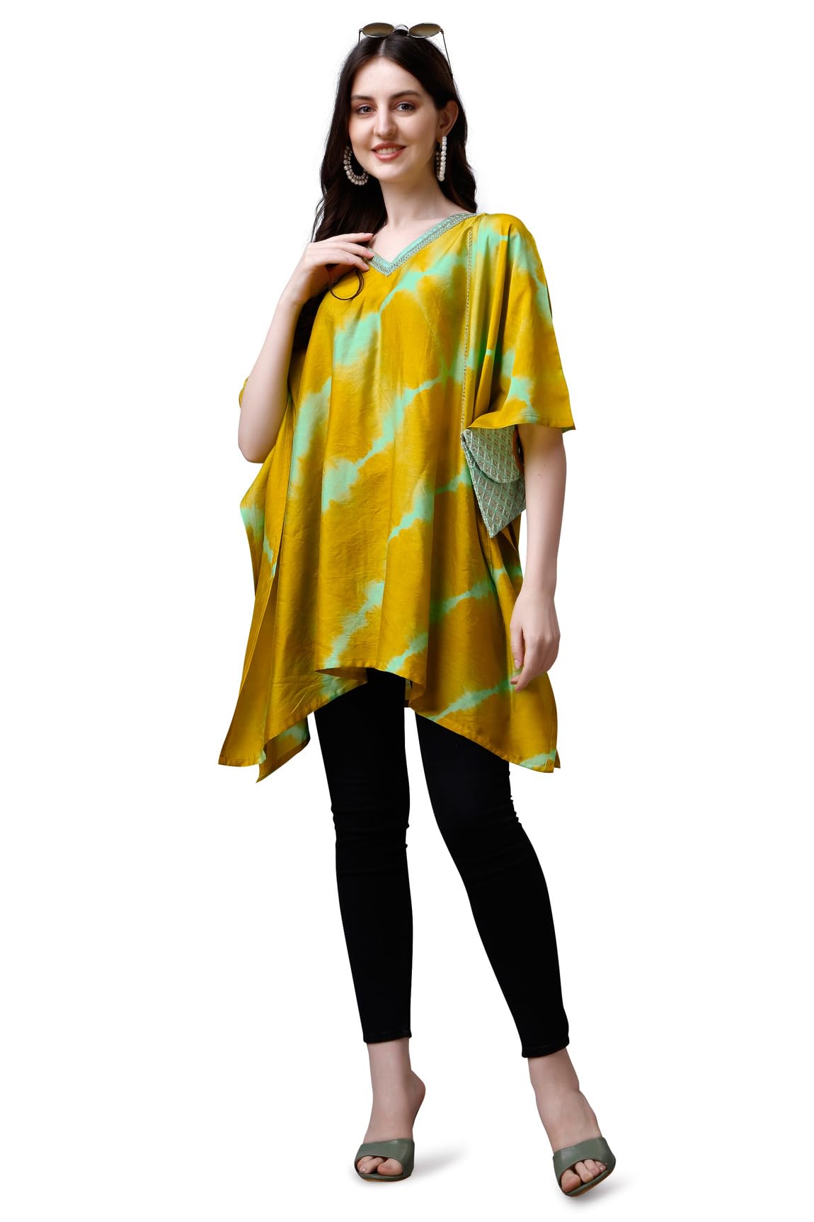 AdmyrinBright & Beautiful Summer Beach Wear Tie & Dye Chanderi Cotton Short Ready to Wear Kaftan
