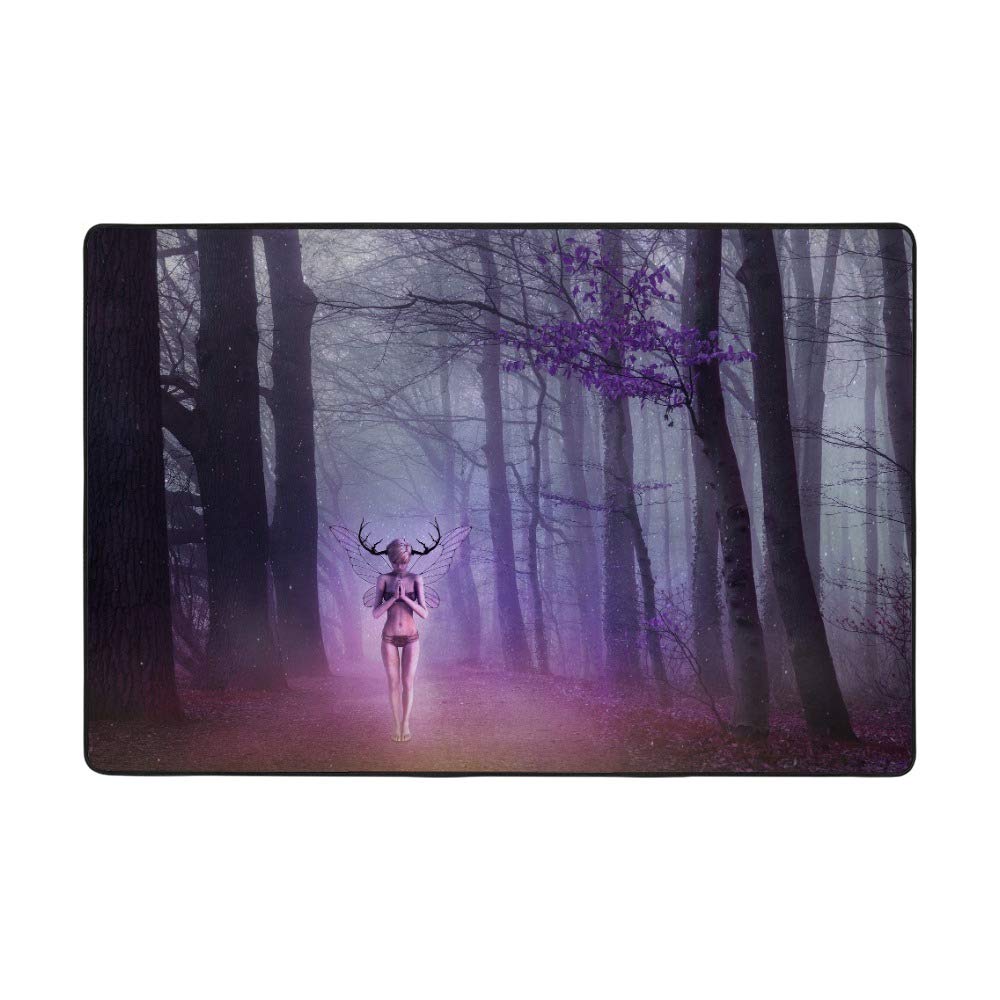 Tapis de salon elfe fille 160x122cm en velours corail violet fantastique