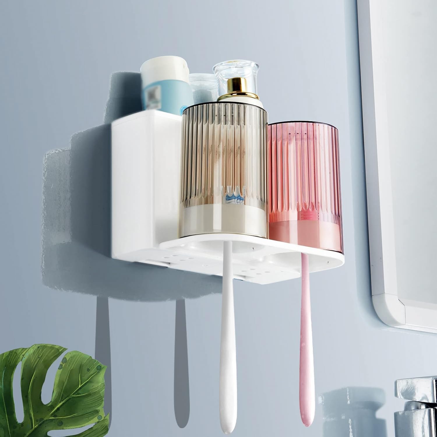 So Nice Toothbrush Holders for bathrooms Accessories Wall Mounted,Electric Shower Toothbrush Holder White Plastic toothbrushes Holder Set for Kids with 2 Cups