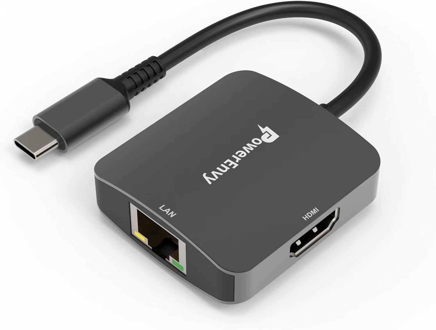 USB-C to HDMI & Ethernet Cable Hub Adapter by PowerEnvy - 4K HDMI, Ethernet 100M LAN, Aluminum Portable Type-C Hub for MacBook Pro/Air, iPad Pro, XPS, MateBook & More RJ45/HDMI Adapter