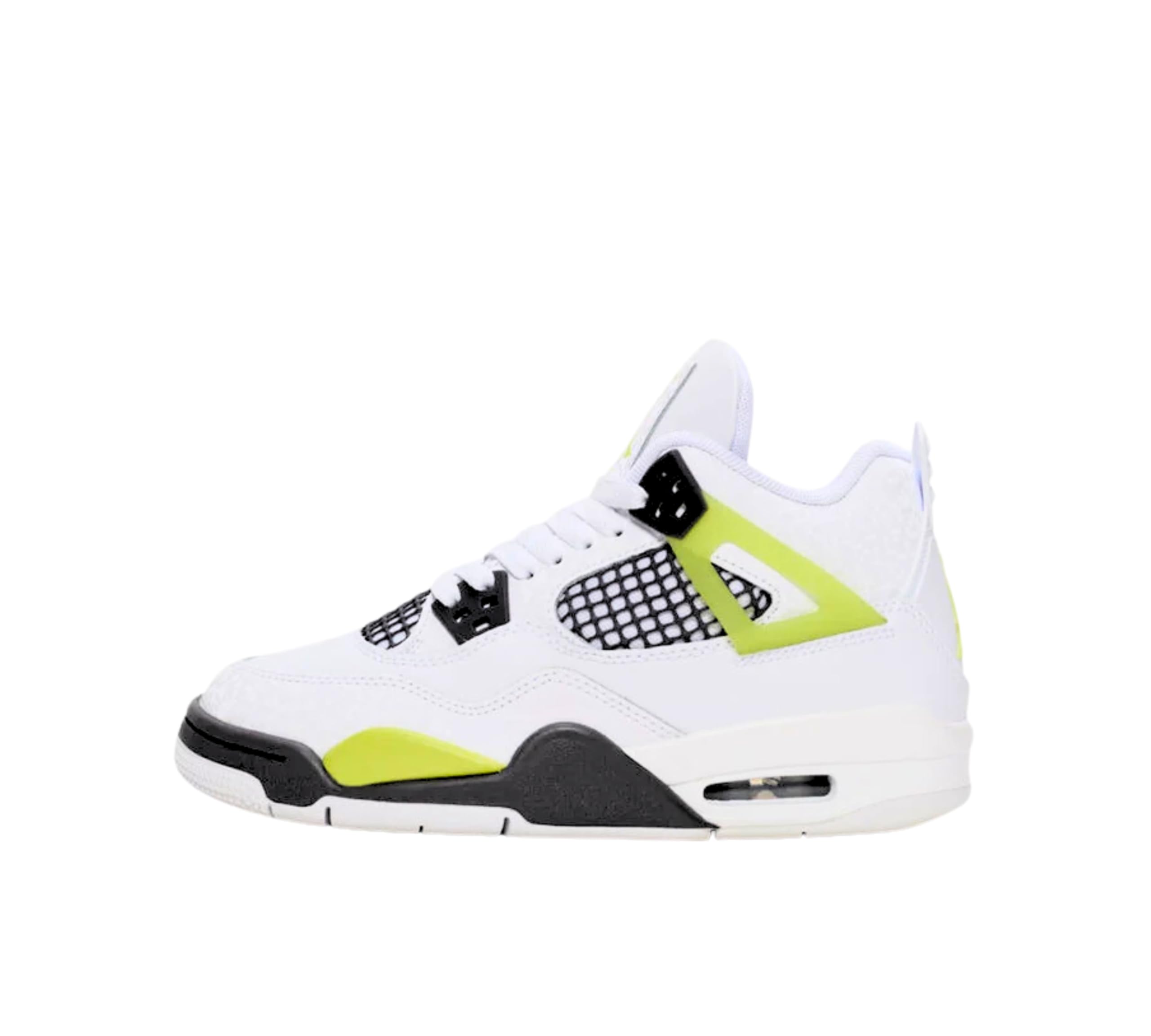 Nike Air Jordan 4 Retro (PS) Big Kid Shoes, White/LT-Lemon Twist (HJ5990-100).