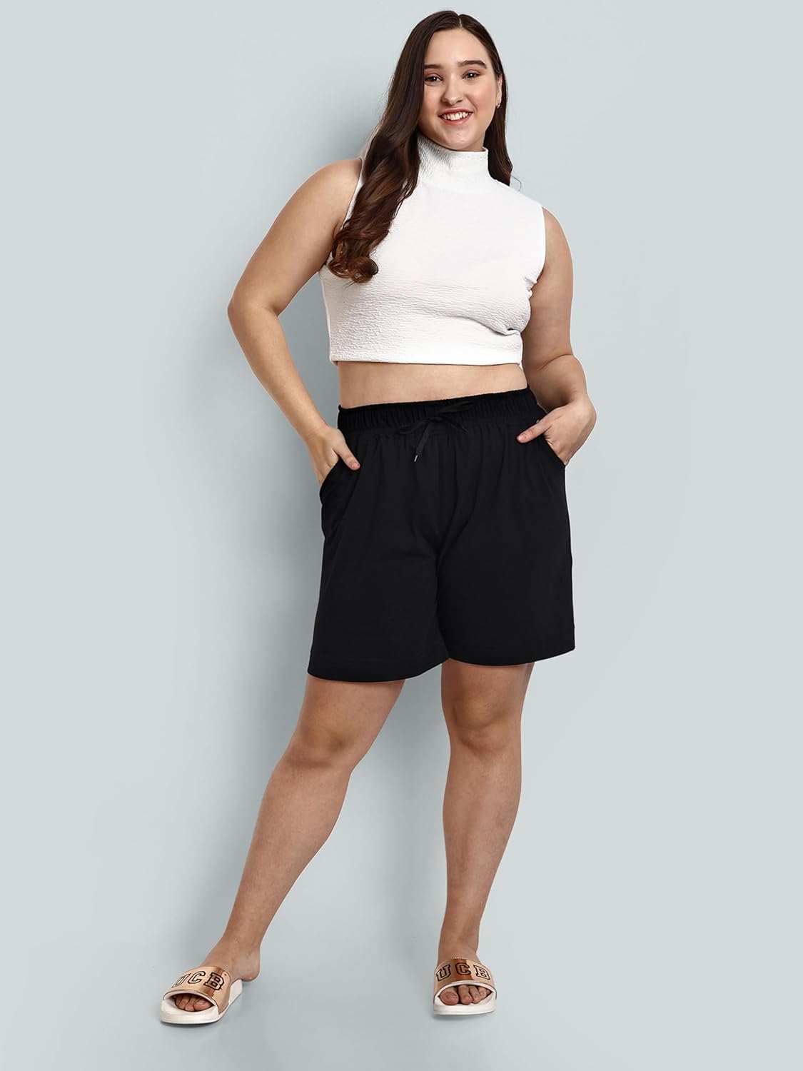 CUPID Plain Comfortable Plus Size Bermuda/Shorts for Women – Perfect for Sports, Yoga, Gym, Nightwear, and Casual Wear