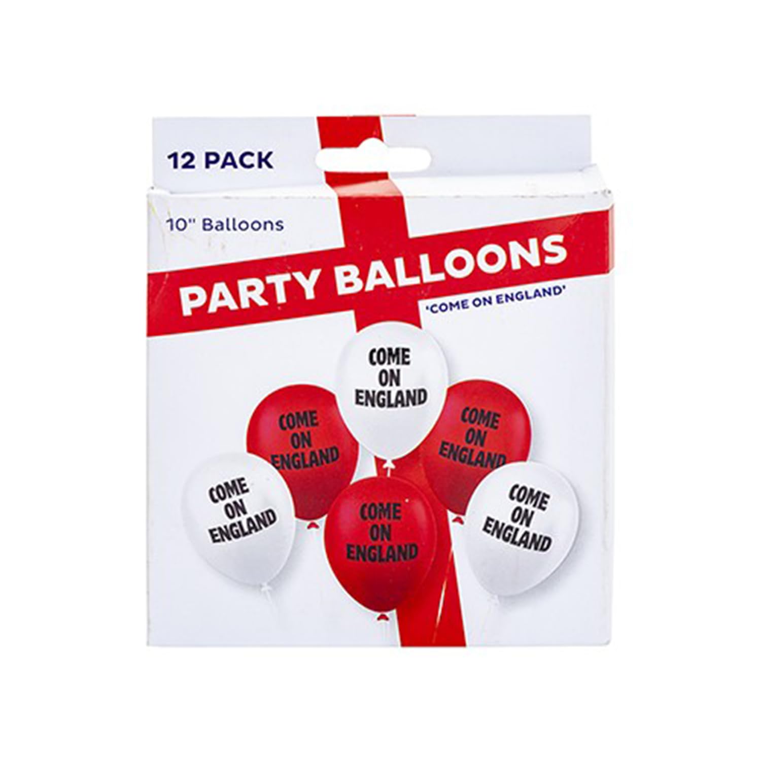 PMS 12 Pack Red & White Come On England Balloons