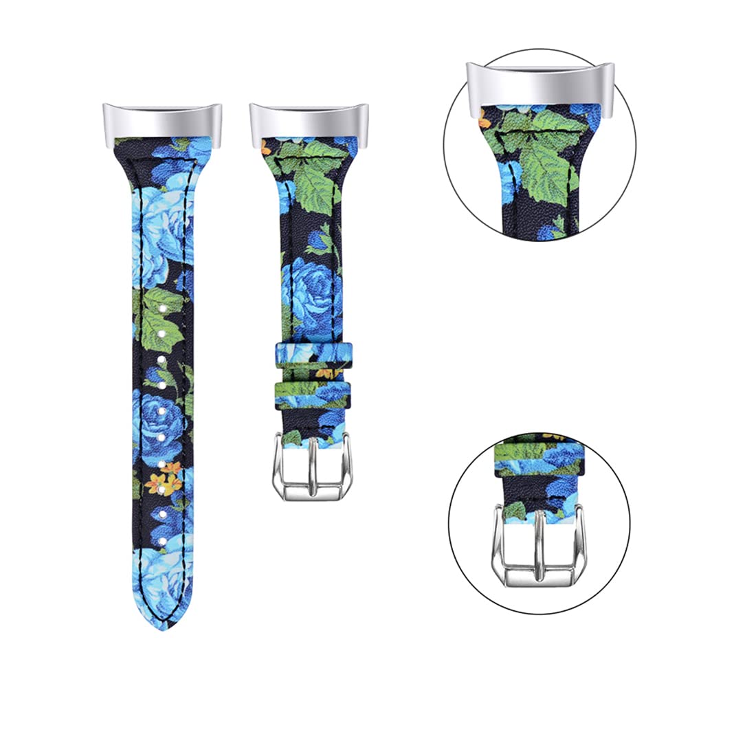 Lijinlan Compatible with Fitbit Charge 5 Bands Women, Genuine Leather Wristband Strap Replacement Band for Fitbit Charge 5 Fitness and Wellness Tracker Accessories (C-Flower4)