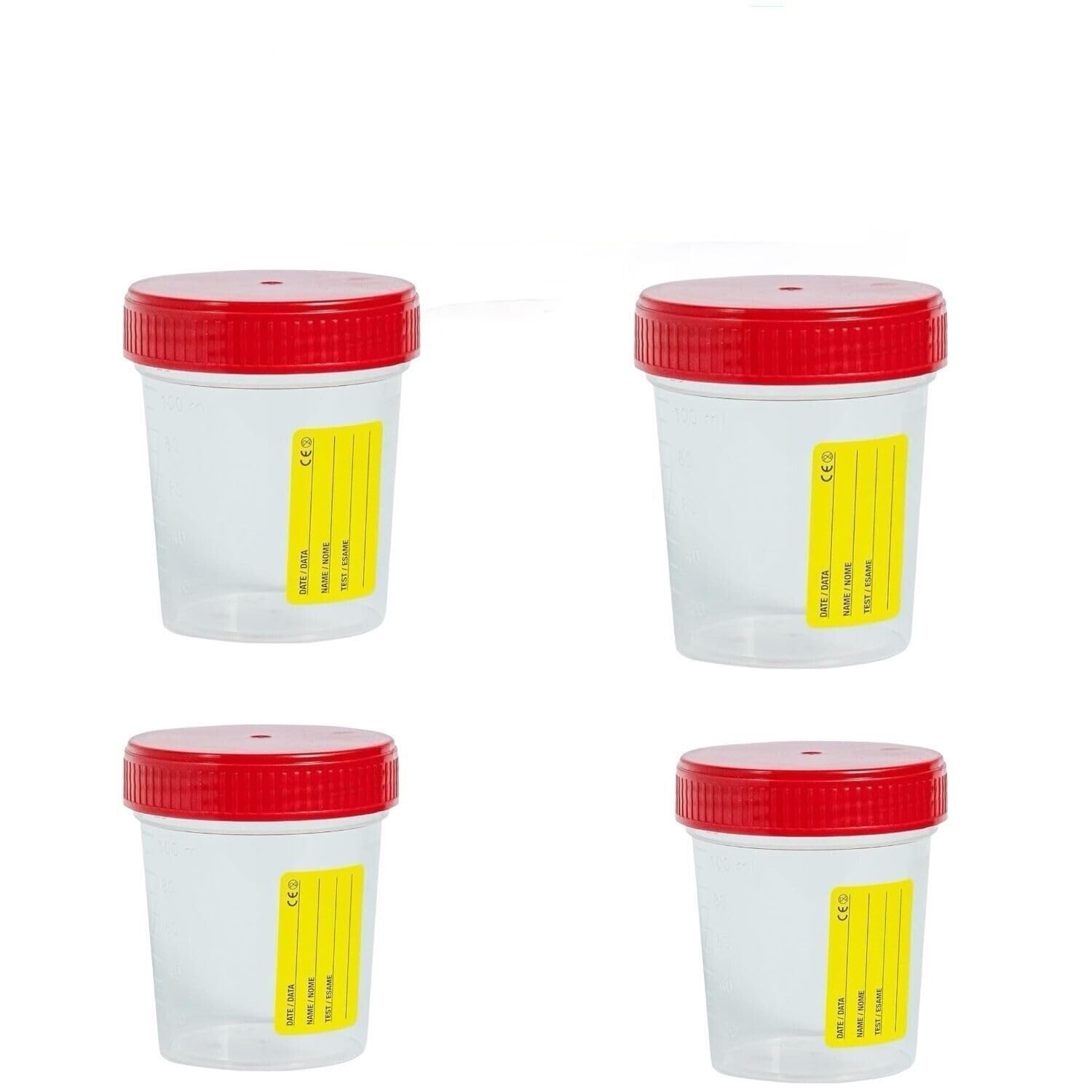 Topolenashop 4 Contenitori Urine Sterili 120 ml con Tappo a Vite ed Etichetta – Vasetti Monouso per Analisi Urine, Urinocoltura ed Esami di Laboratorio, Made in Italy