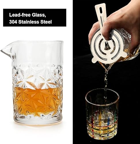 Miniatura 5 de Juego de vasos mezcladores de cristal para cóctel con soporte de bambú, kit de camarero de 10 piezas con herramientas de accesorios de barra, vaso