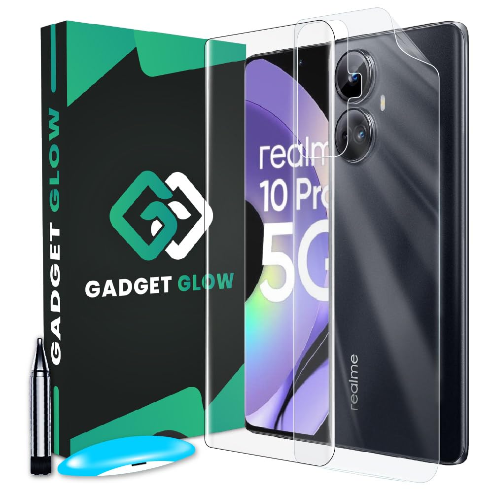 Gadget Glow Tempered Glass for Realme 10 Pro Plus 5G with Edge to Edge Full Screen Coverage and Easy UV Glue Installation Kit and Back Nano Membrane (B0CXTGH8Q9) Amazon Price History, Amazon Price Tracker