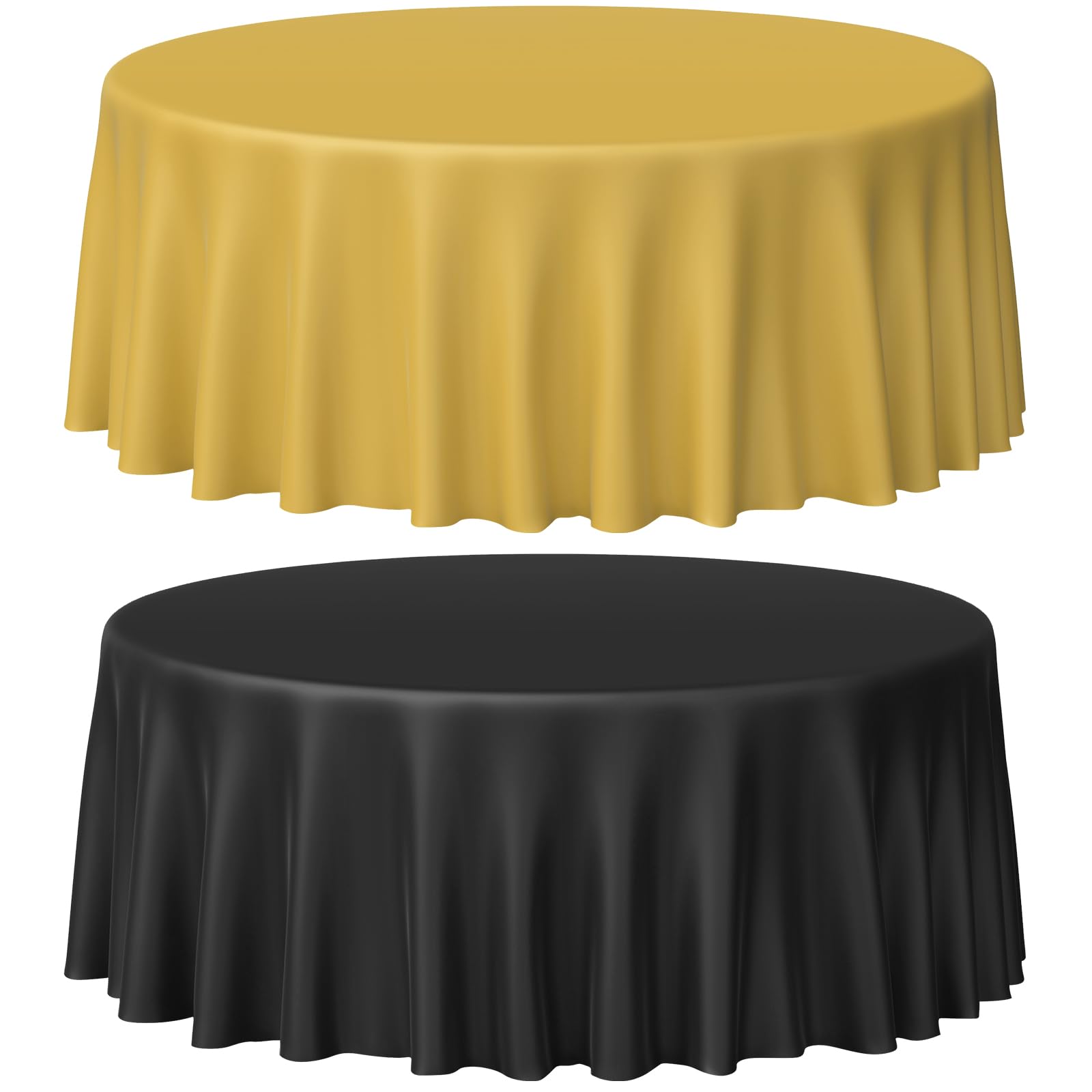 MASHAN 12 Pcs Black and Gold Plastic Tablecloths Bulk,84 Inch Disposable Round Party Table Cloth Waterproof Table Cover for Birthday Wedding