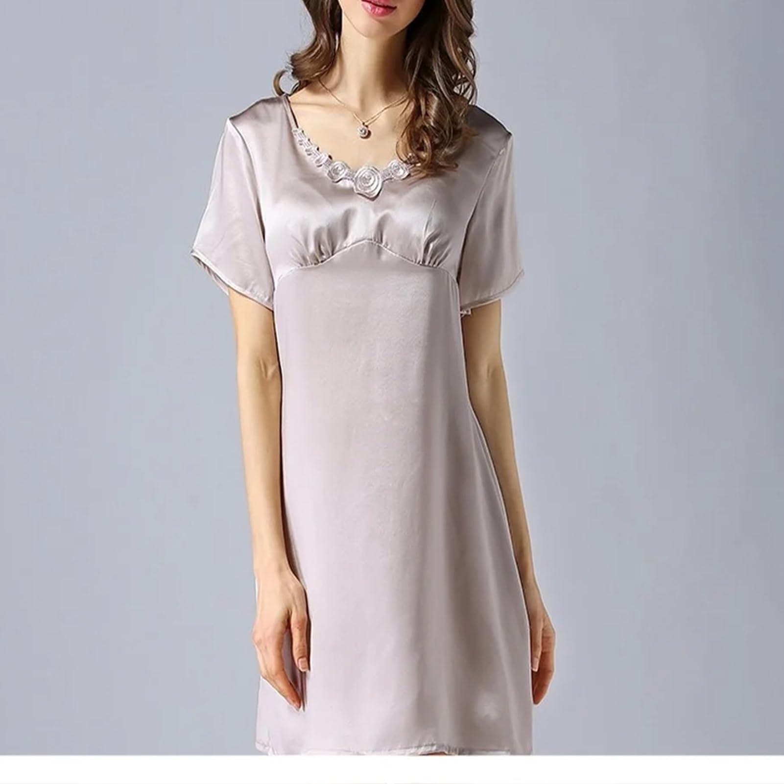 Damen-Pyjama, Maulbeerseide, kurzärmelig, Nachthemd, Seide, Heim-Pyjama