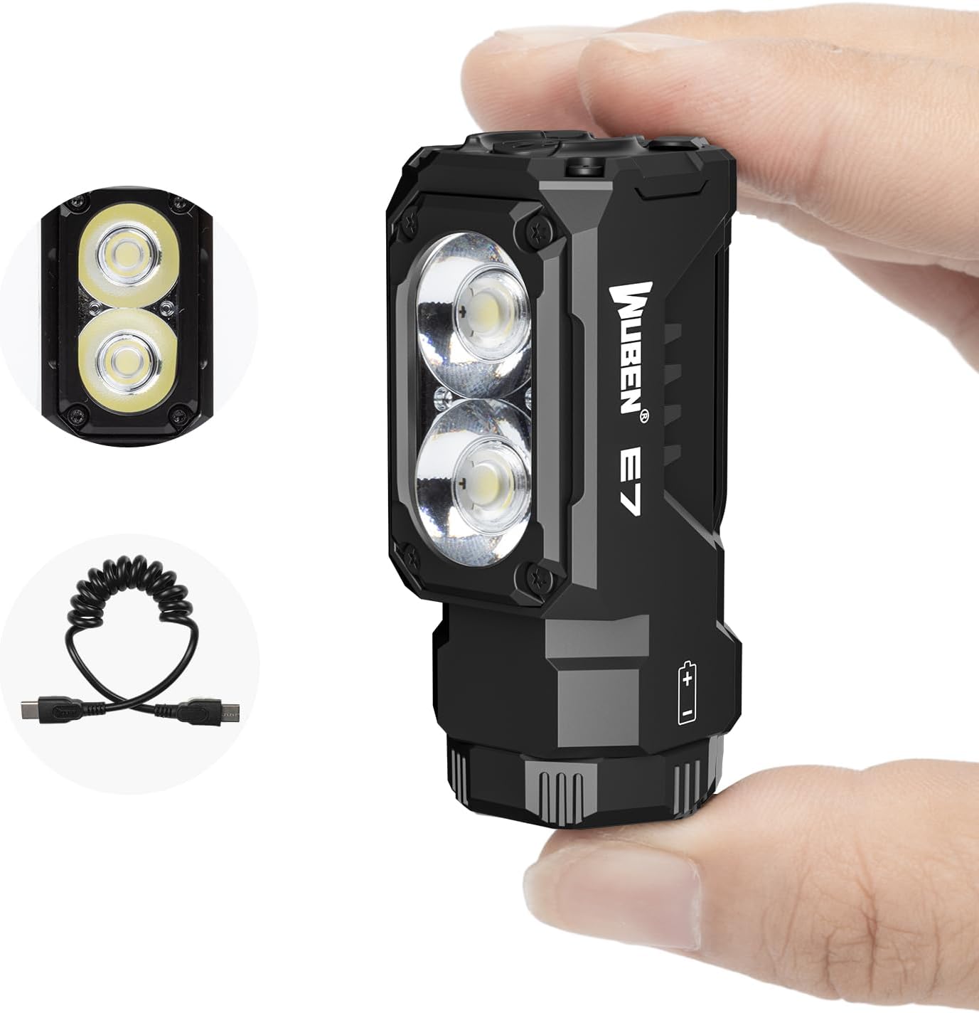 WUBEN E7 EDC Flashlight, 1800 Rechargeable Lumens Mini Flashlight, Super Bright Small Flashlight, 6 Modes IP68 Built-in Waterproof Handheld Flash Light for Emergencies Camping Hiking(Medium White)