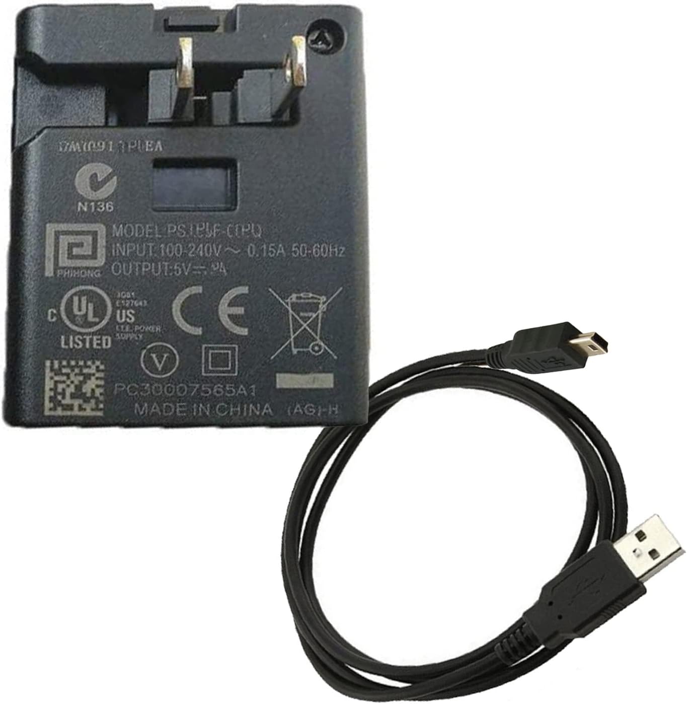 UpBright 5V AC/DC Adapter + Mini USB Charging Cable
