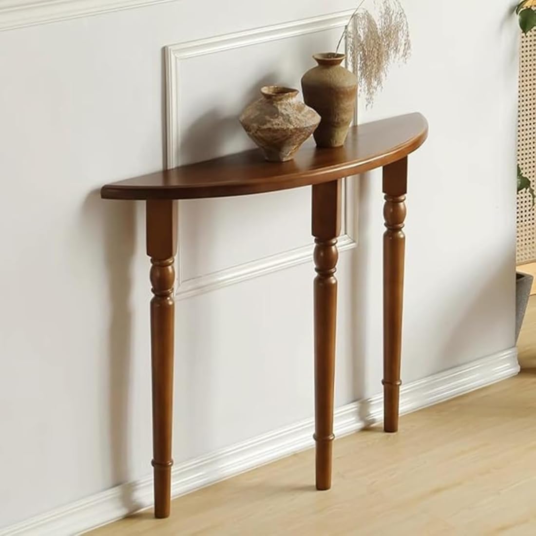 Half Moon Console Table with Storage | Narrow Wooden Entryway Accent Table | Solid Semi-Circle Design for Living Room, Hallway, Foyer, Entrance (60cm/23.6in)-image-47