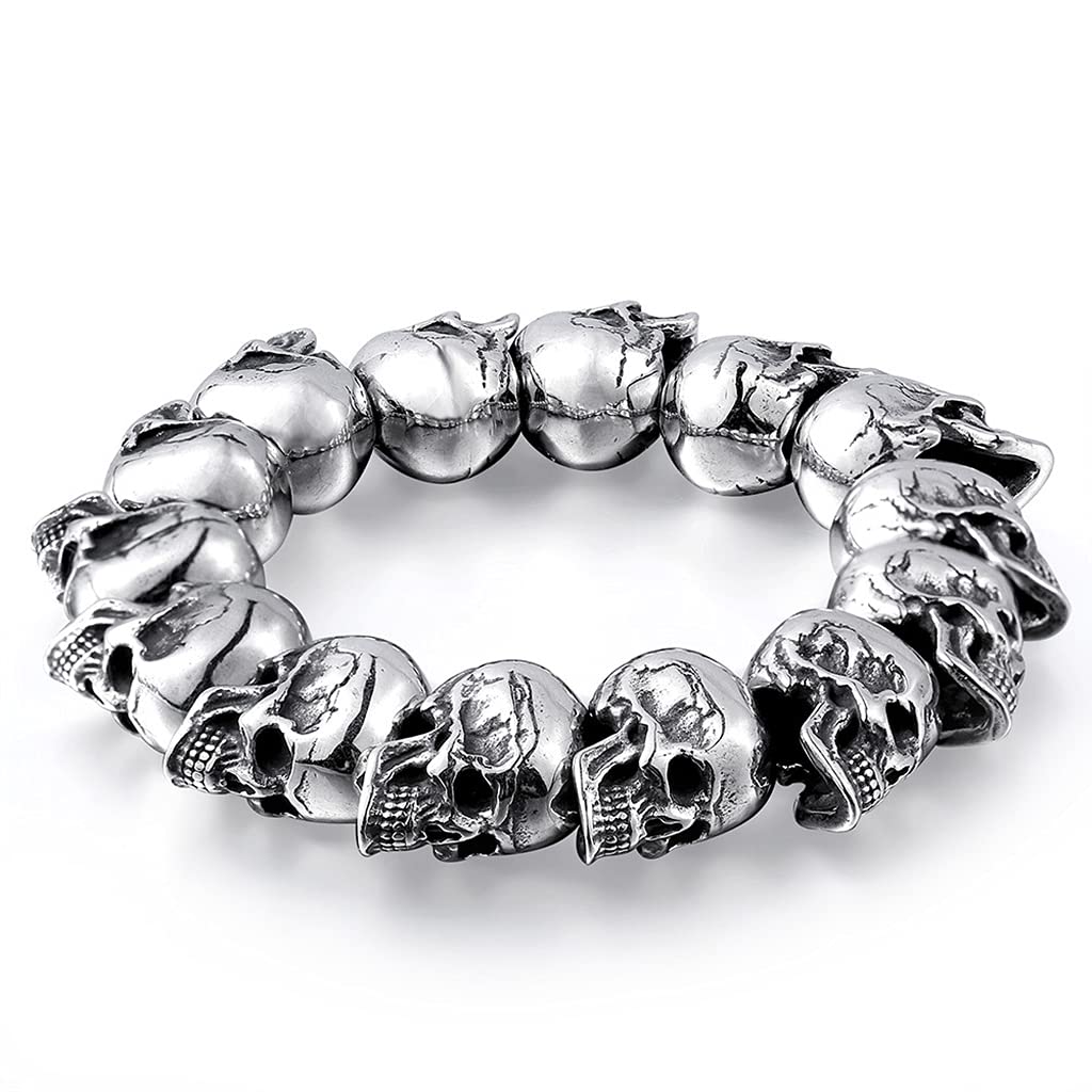 Amazon.com: Alloy Heavy Skull Bracelet with String of 3D Skulls
