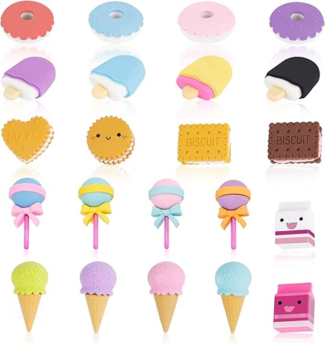 22 Pcs Food eraser, Erasers, Mini Cute Ice Cream Cookie Puzzle Erasers, Take Apart Erasers, fun erasers for Kids, Gifts for Kids, Girls, Prizes for