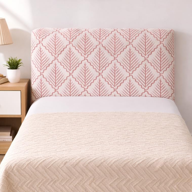 Image of HOMETHREADS 200 GSM Stretchable Jacquard Headboard Cover | Soft, Dust-Proof & Wrinkle-Resistant Bed Back Protector | Fits Leather, Wooden & Fabric Bedsides | for 3ft to 3.5ft Beds (Pink,90x65cm)