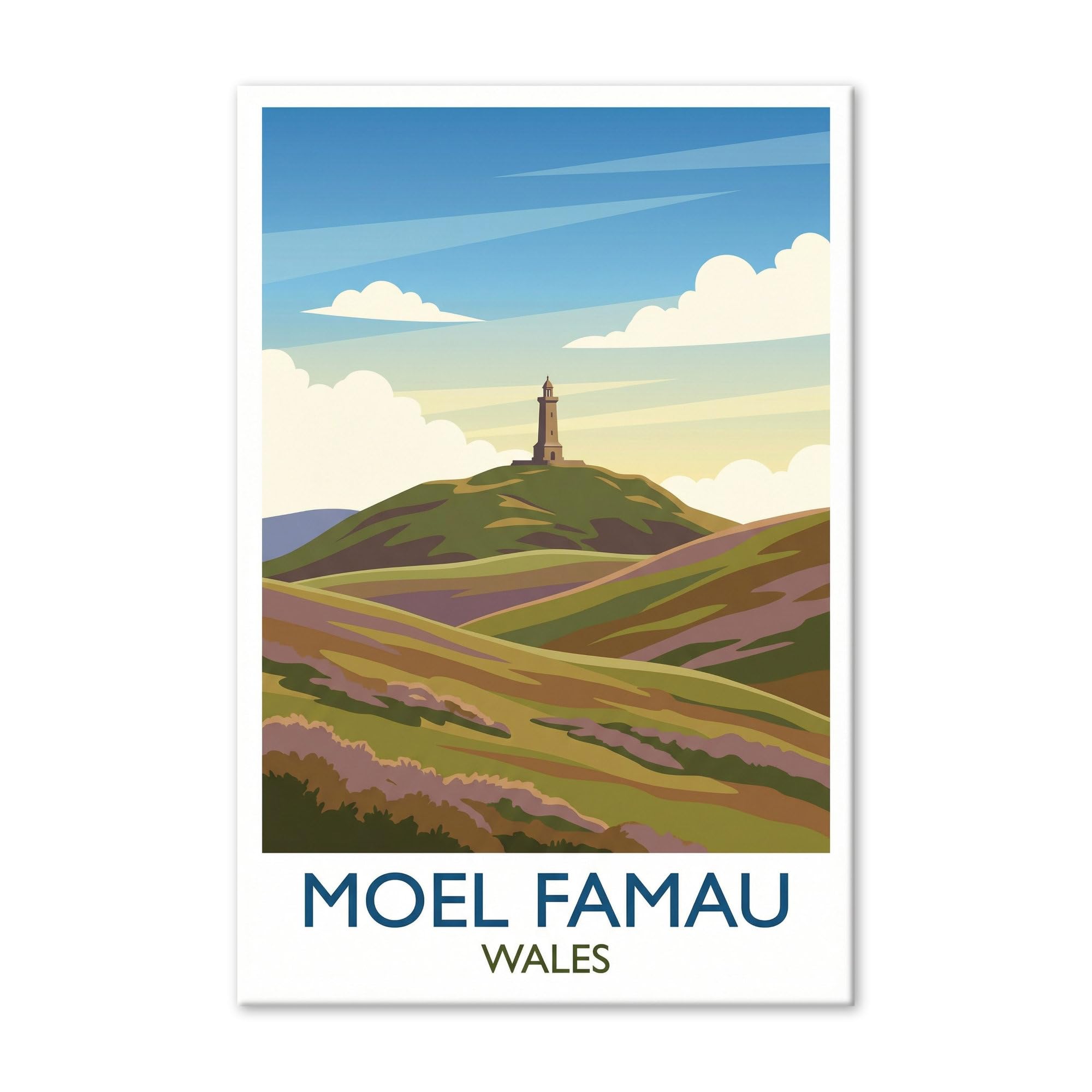 Moel Famau, Wales - Romantic Summit Travel Poster of the Clwydian Hills Giclée Print on Canvas
