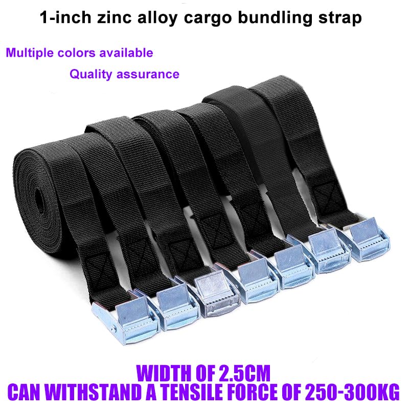 Wytrzymałe paski mocujące z grzechotką 4 szt. Nylonowe szybkozłączki ze stopu cynku, czarne, 25 mm, bagaż(5m black)