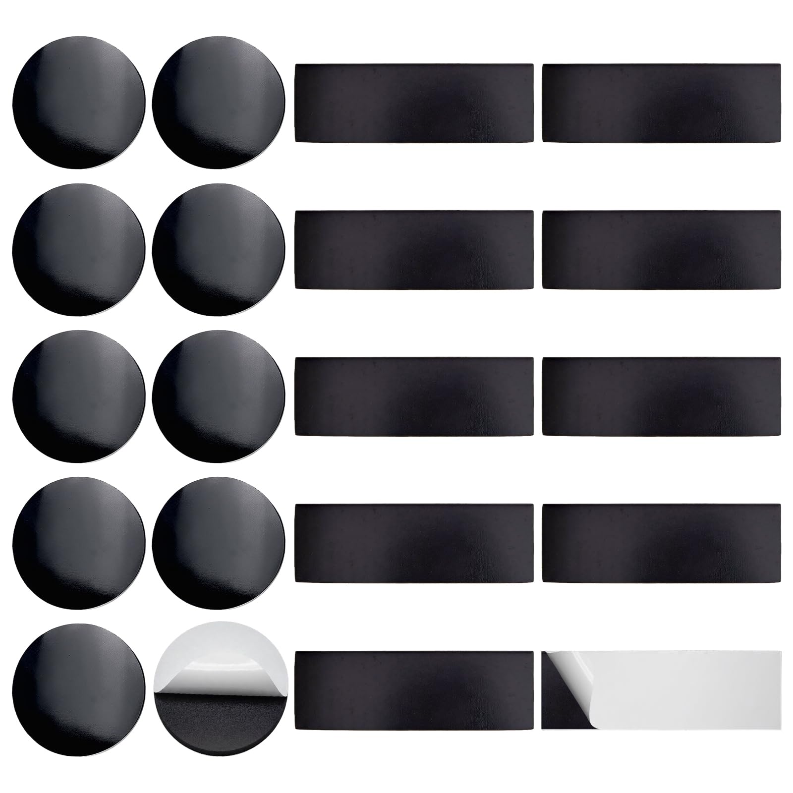 MADGININE 20 Pcs Magnetic Sticky Pads, Round and Rectangle Magnetic Strips Self Adhesive, Magnet Stickers for Cabinets Wall Mobile Phone Holder
