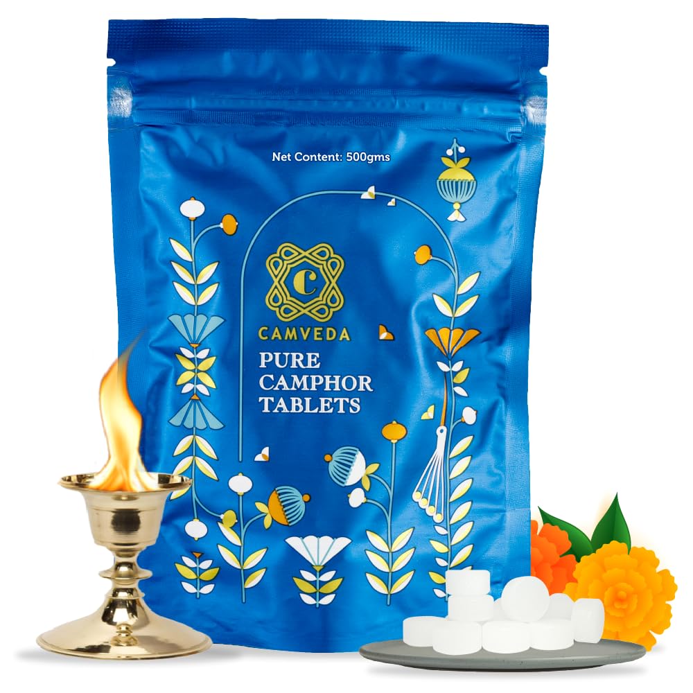 Pure Camphor Tablets 500g (Pouch) | Premium Kapoor for Pooja, Hawan, Air Freshener | Pure & Pleasant Fragrance for Aromatheraphy & Meditation - Single Pack
