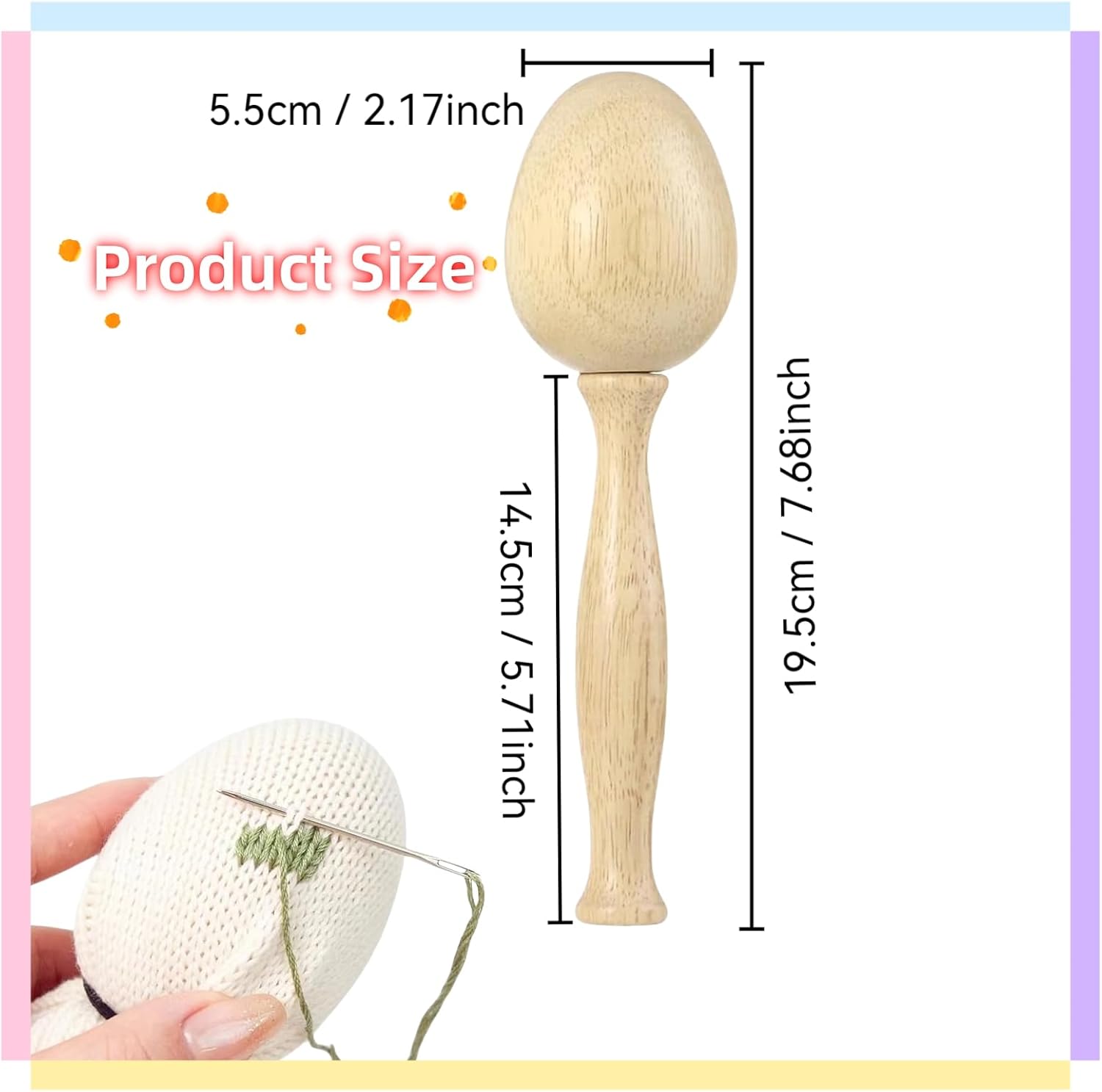 Darning Egg, Socks Wooden Darning Supplies Kit with 12 Pcs Needles 12 Colors Darning Thread for Socks Clothes Adults Darner DIY Handicraft Home Sewing Care