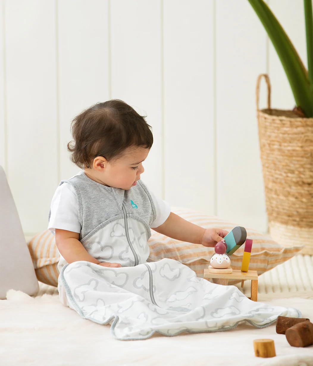 Love To Dream Organic Lite sacco nanna, 6-18 mesi - Grigio | Maniche corte, coperta indossabile leggera | 0,2 Tog per primavera ed estate (24–27°C) | Pile di cotone e doppia cerniera