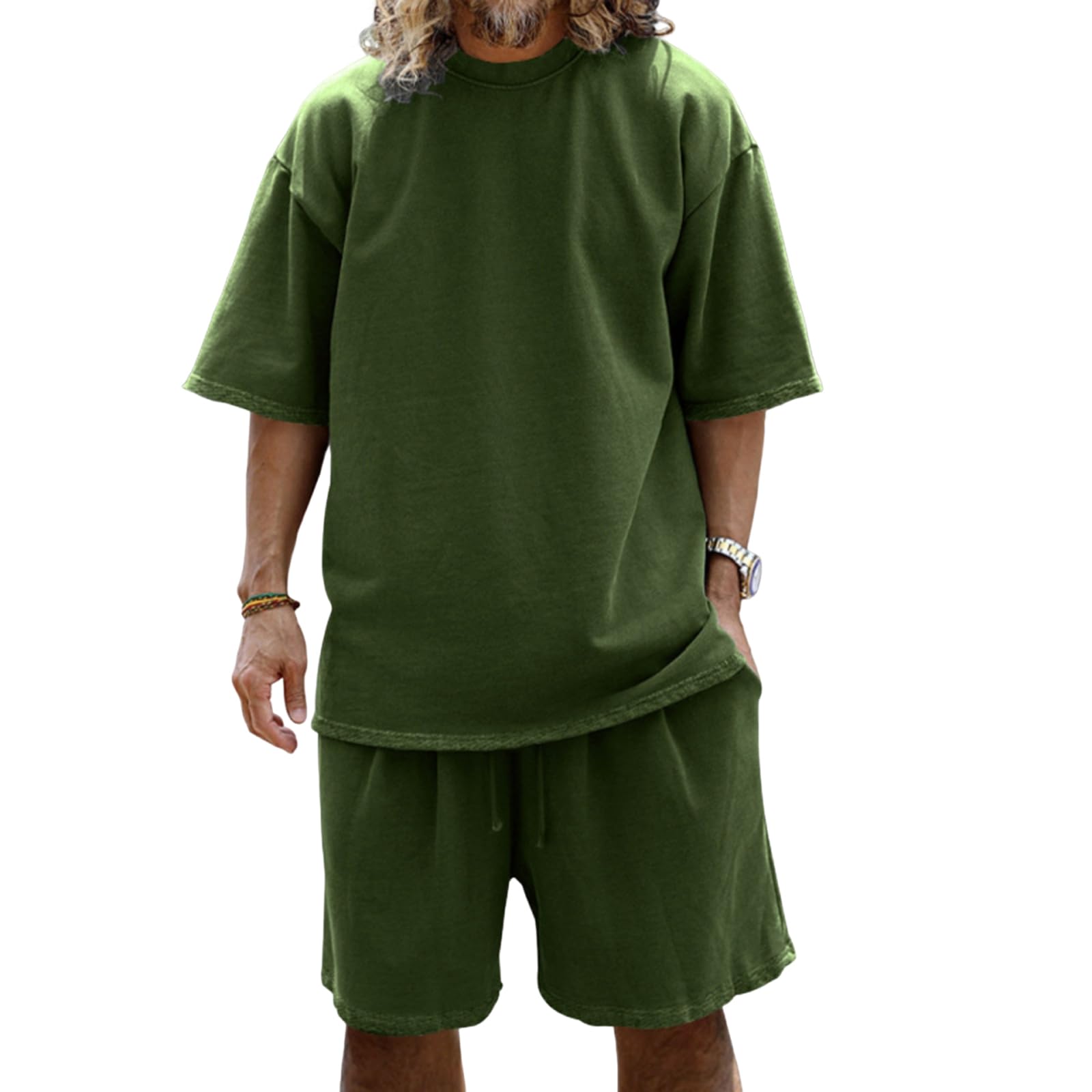 MOKBAY Sommer Outfit Herren Freizeit Kuschelig 2 Teiler Sport Jogginganzug Herren Hose Und T-Shirt Baggy Leicht Hausanzug Freizeitanzug