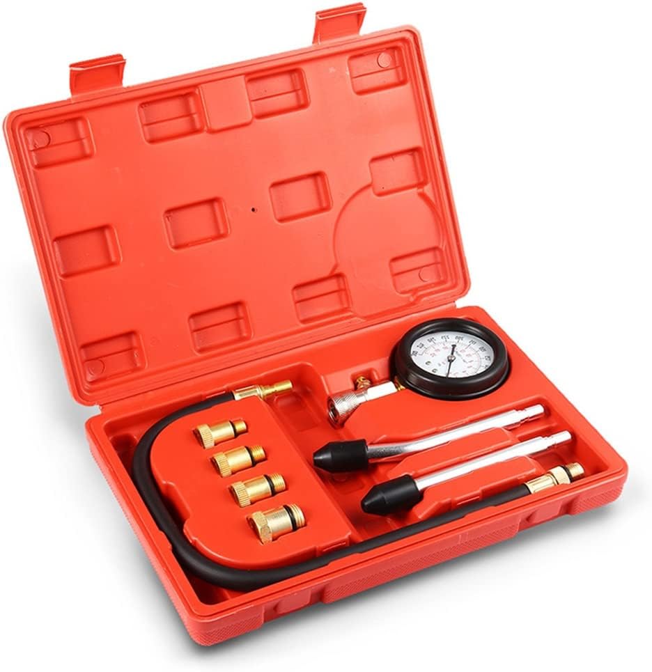 ZEYADA Car Motorcycle Pressure Gauge Tester Kit Petrol Gas Engine Compression Leakage Diagnostic Compresson Meter Tool Case 8Pcs 3Pcs (Color : 8pcs Kit)