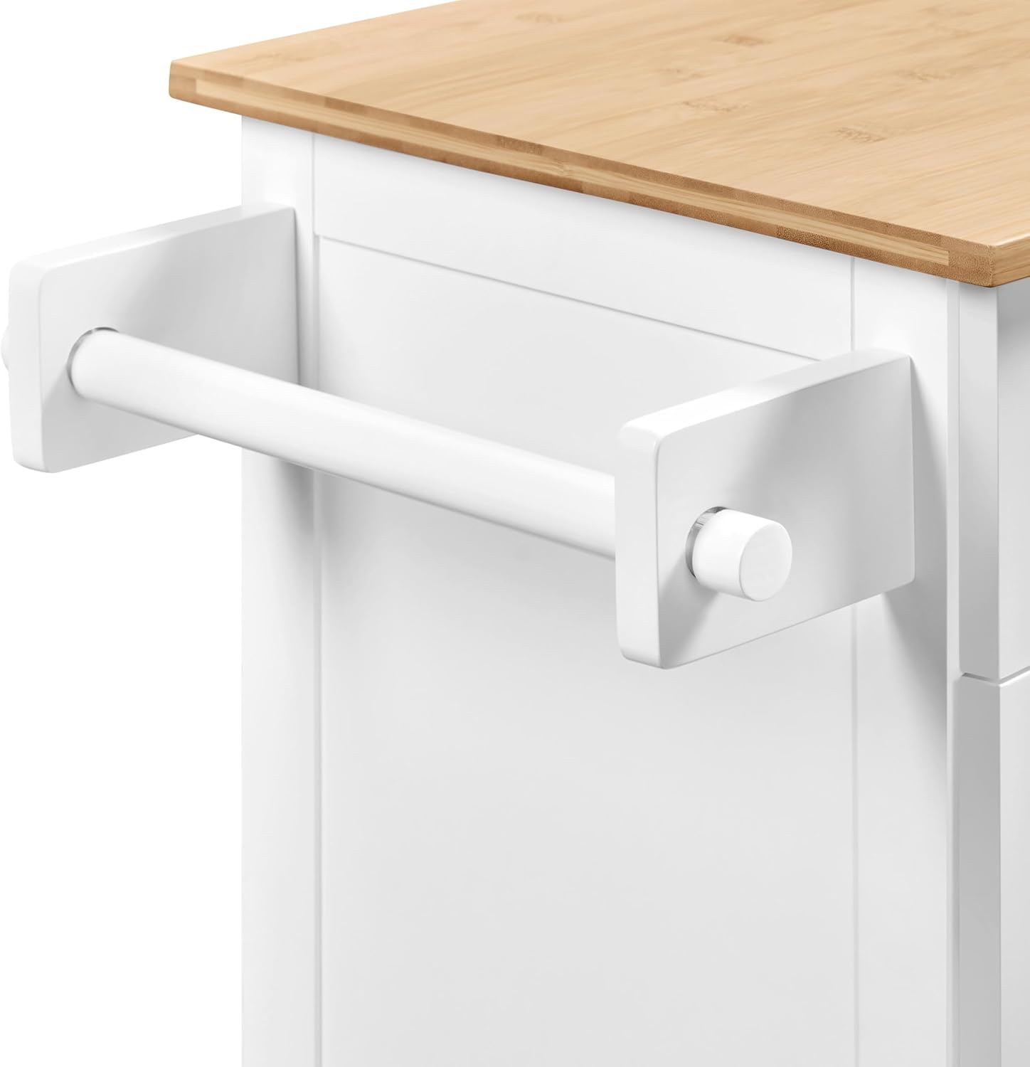 Topeakmart Kitchen Island Cart with Storage Cabinet and 1 Drawer, Rolling Kitchen Cart with Towel Rack & Spice Rack, Bamboo Countertop, White