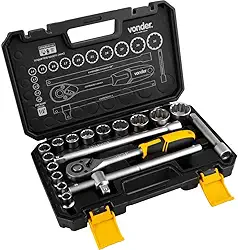 Vonder, Jogo De Soquetes Estriados, Encaixe 1/2", 10 Mm A 32 Mm, Com 18 Peças.