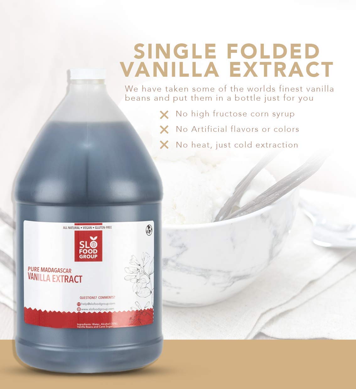 Slofoodgroup - Pure Vanilla Extract - (128 fl. oz/ 1Gallon) - Made from Premium Vanilla Beans from Madagascar, Uganda, and Papua New Guinea - For Cooking and Baking